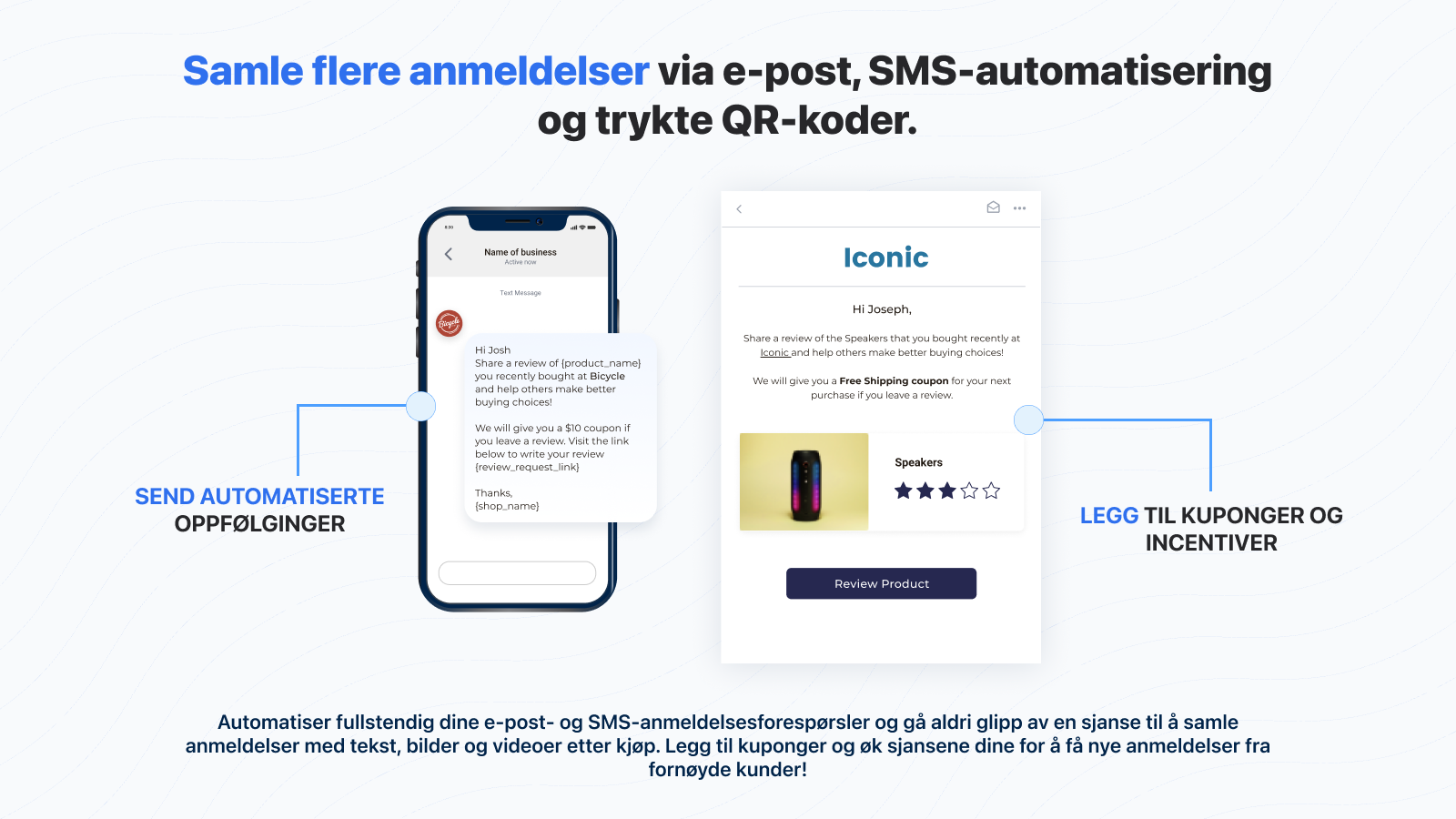 Produktanmeldelsesskjema. Anmeldelse via e-post, SMS