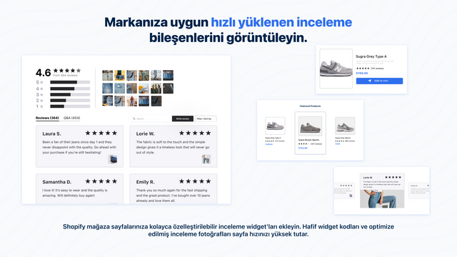 Ürün inceleme widget'ları, karusel, yıldız derecelendirmeleri