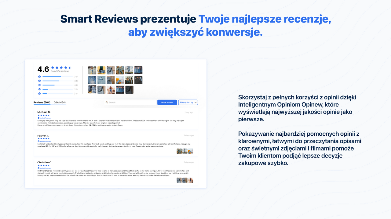 Smart Reviews, filtry, wyświetlaj tylko najlepsze opini