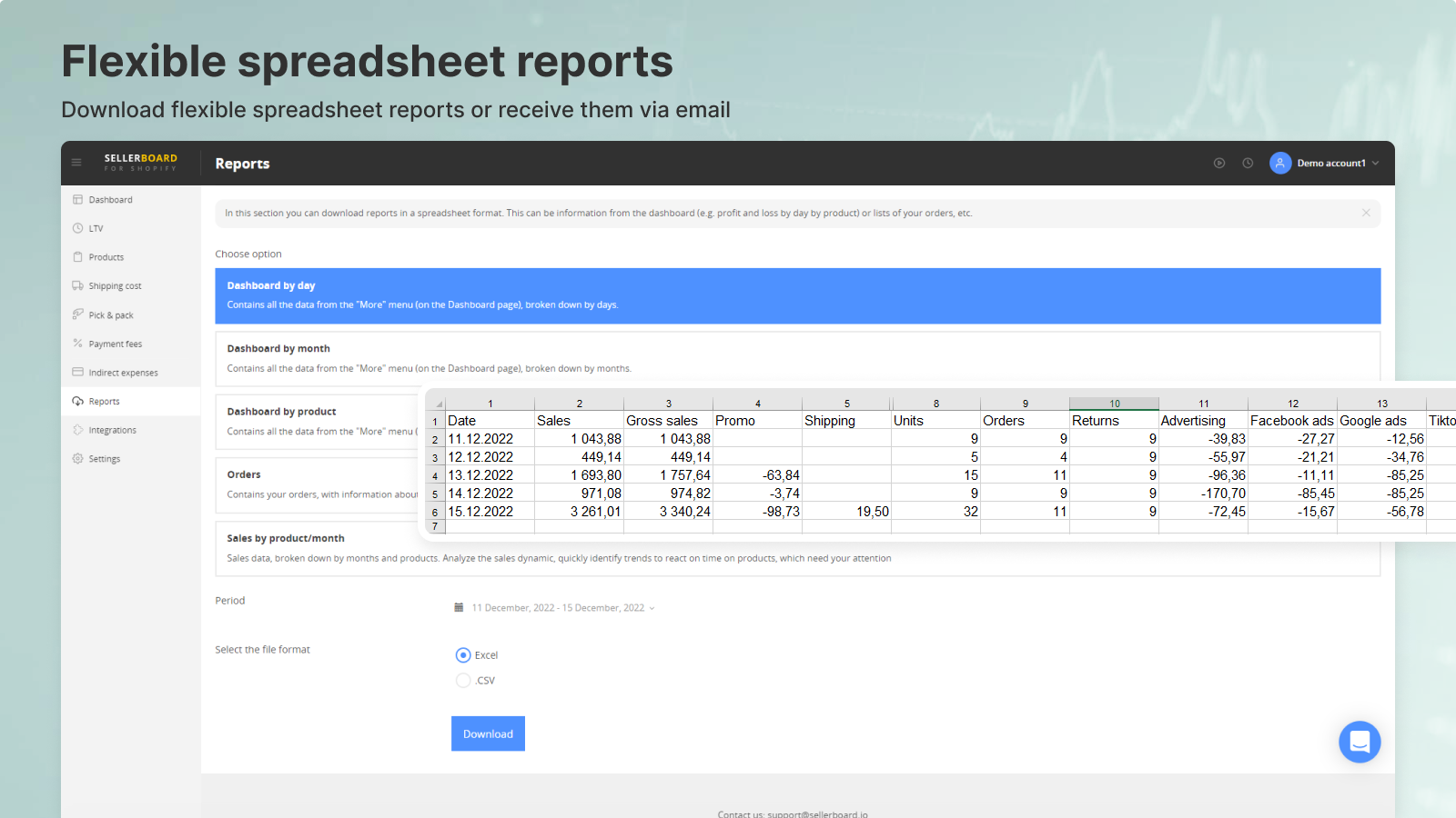 Flexible spreadsheet reports