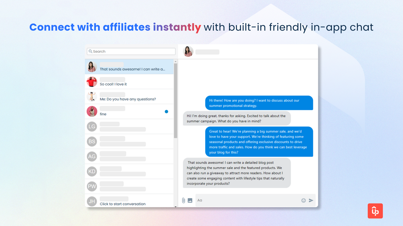 Chat with ambassador influencer and affiliate