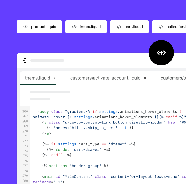 Editor motivů Shopify včetně kódu theme.liquid