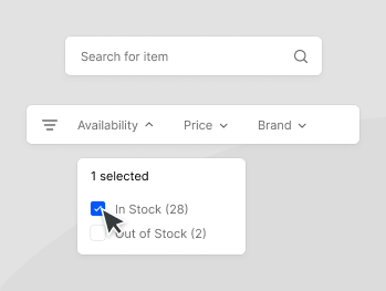 Rozhraní pro vyhledávání a filtrování na platformě Shopify