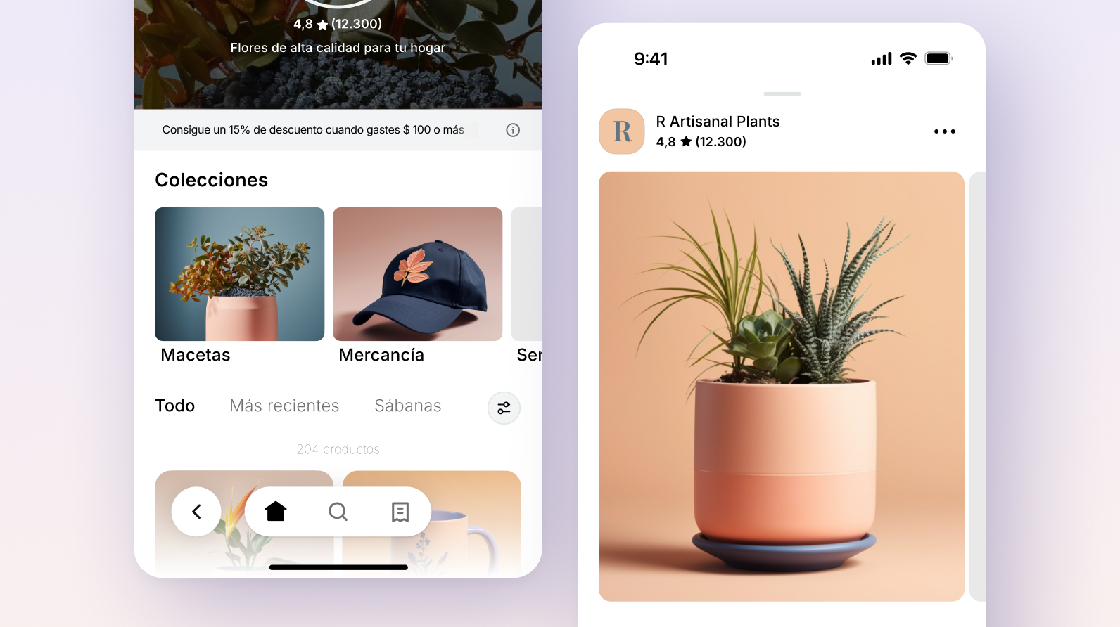 Pantallas móviles contiguas que muestran sitios web personalizados