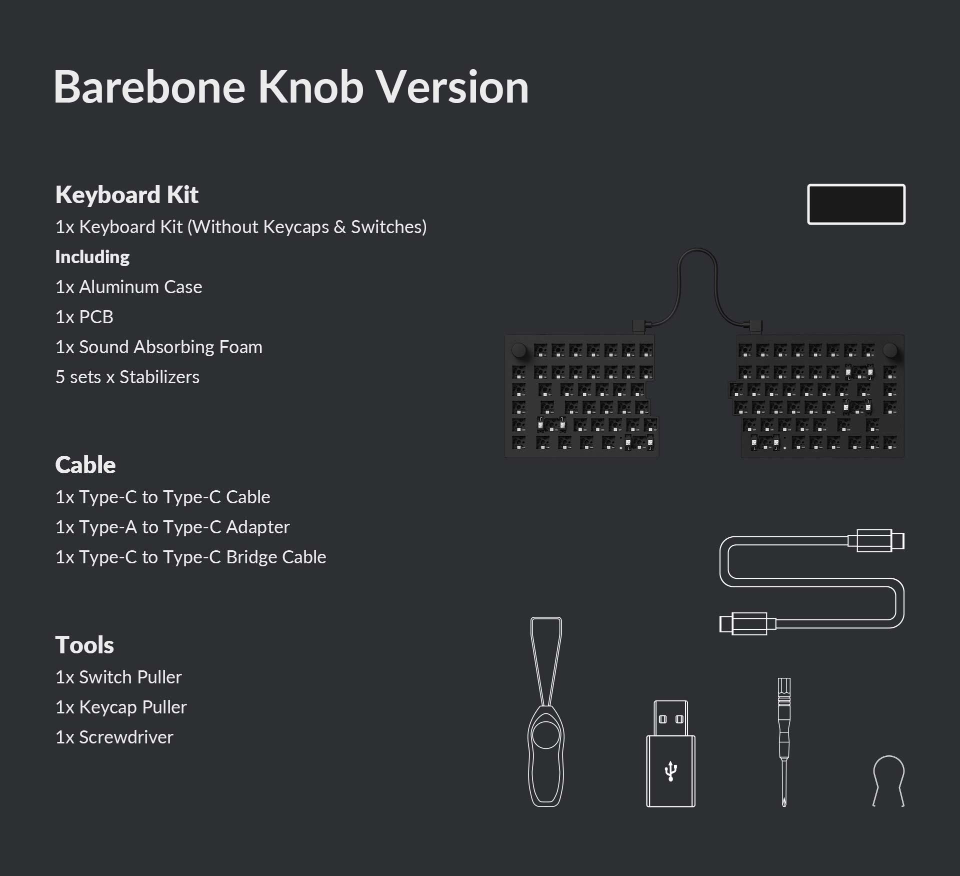 Package List of Keychron Q11 75% Layout Split Custom Mechanical Keyboard Barebone Knob Version Package List of Keychron Q11 75% Layout Split Custom Mechanical Keyboard Barebone Knob Version