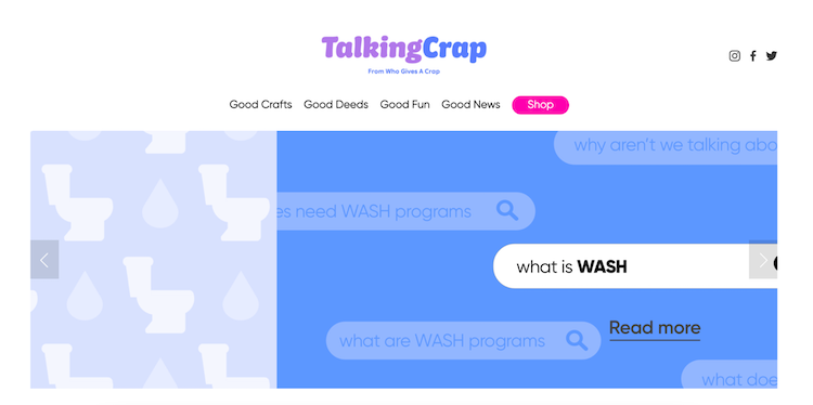 Talking Crap 博客主页，在搜索栏中带有厕所剪影和品牌词