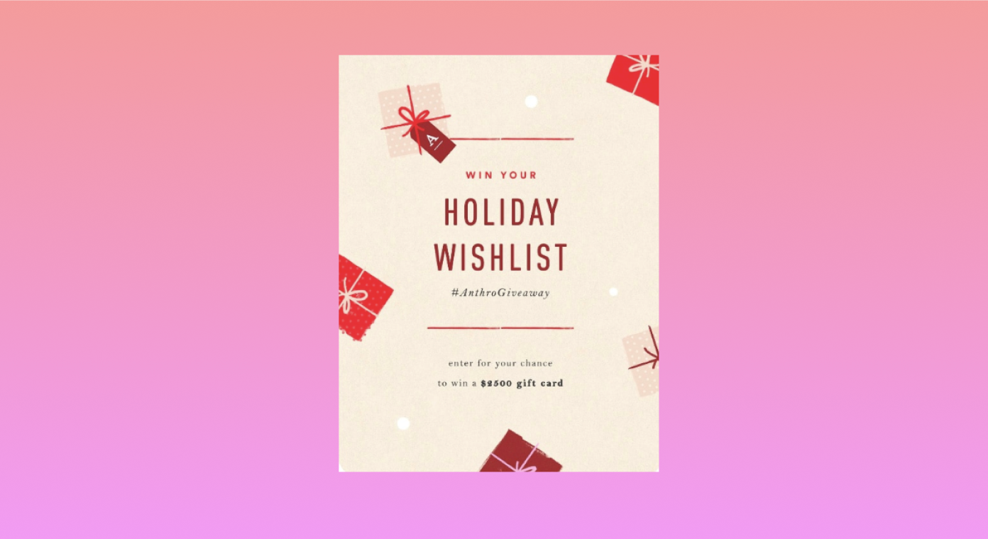 Graphique promotionnel pour le cadeau de Noël d'Anthropologie avec des cadeaux illustrés en rouge.