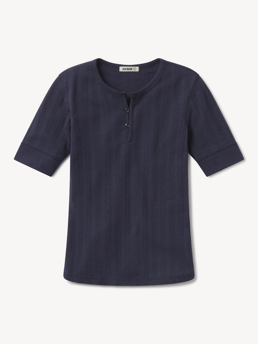 Washed Navy Heirloom Rib Base Henley - Product Flat