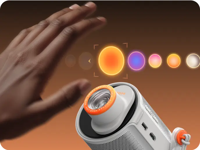 XGIMI MoGo 4 Laser Mobiler Triple-Laser-Projektor -  Gestensteuerung leicht gemacht Bewege einfach deine Hand bis zu 30cm von der Linse entfernt, um den Effekt zu ändern — ganz ohne Fernbedienung.