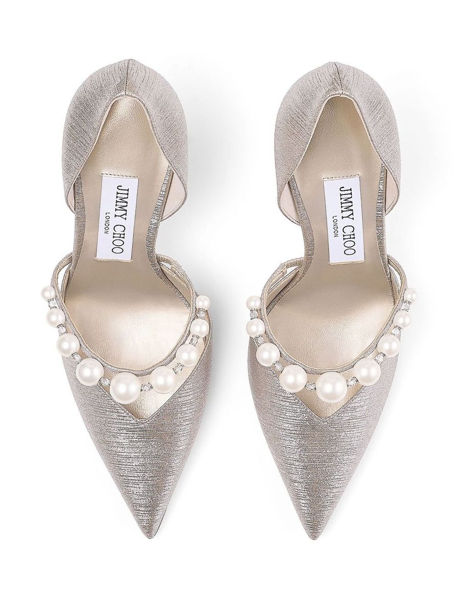 JIMMY CHOO JIMMY CHOO AURELIE GLITTERED LEATHER PUMPS