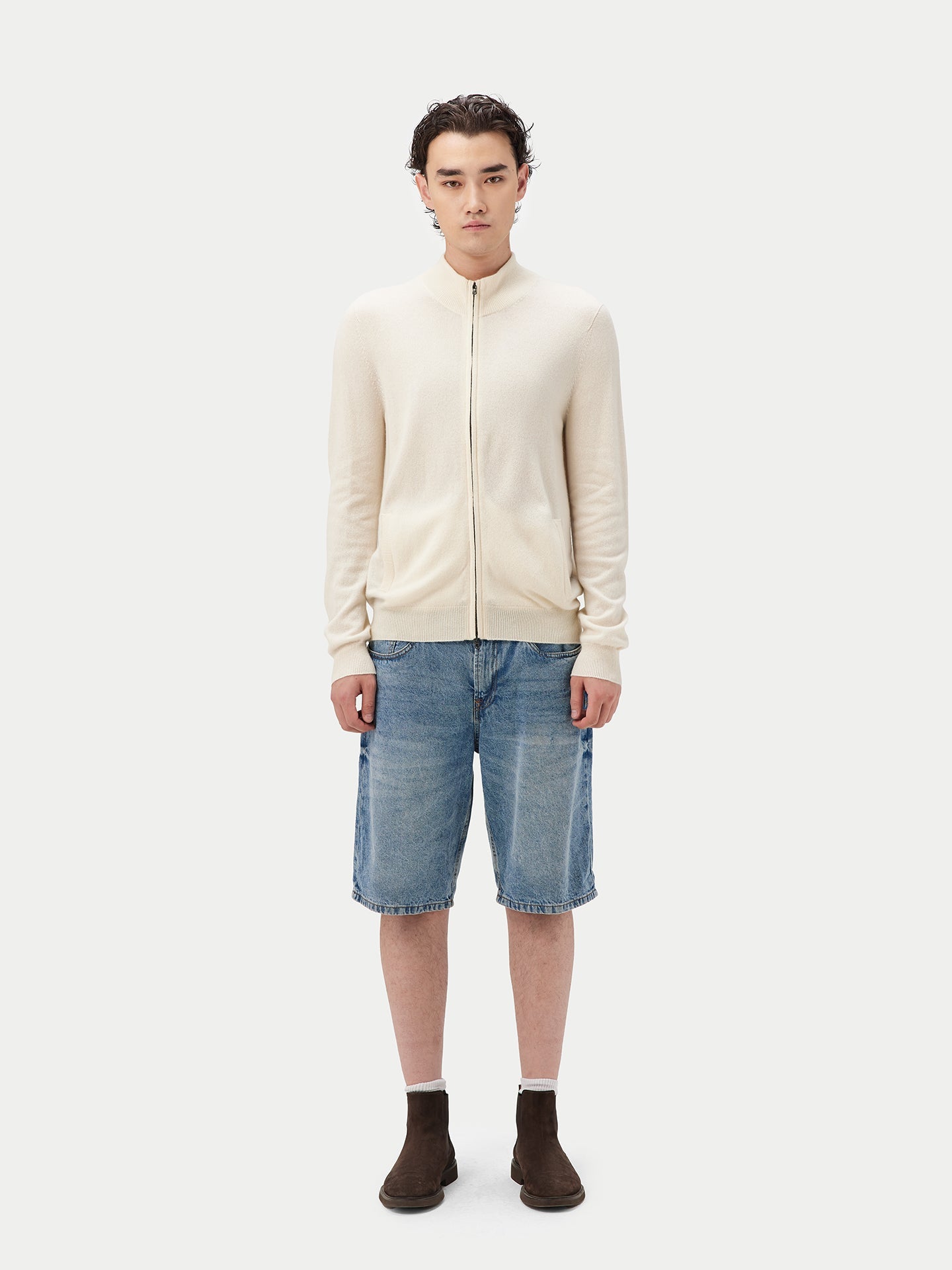 Cardigan à col montant en Cachemire pour hommes Blanc - Gobi Cashmere