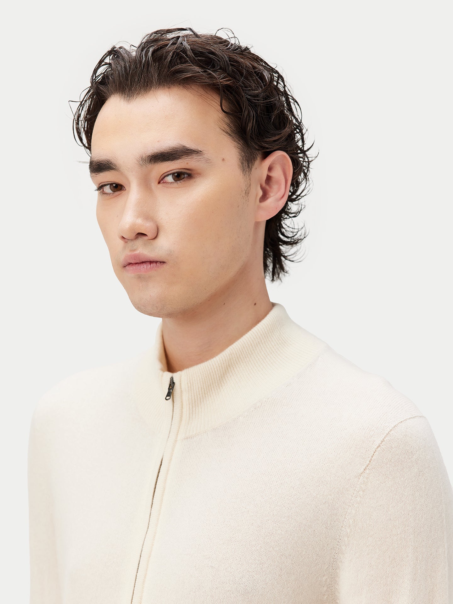Cardigan à col montant en Cachemire pour hommes Blanc - Gobi Cashmere