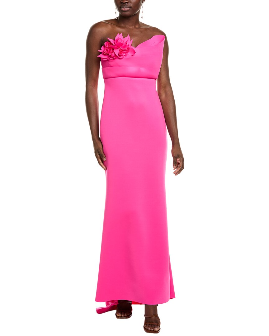 Badgley Mischka Strapless Floral Applique Scuba Gown
