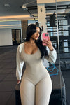 Let's Get It Active Jumpsuit - Taupe