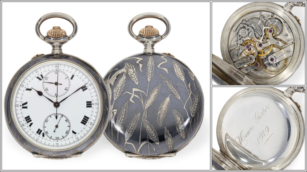 Henri Gerber school watch - a vintage 1919 silver pocket watch chronograph