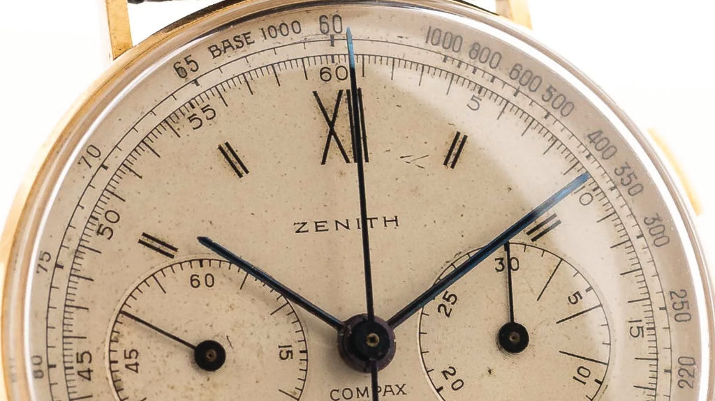 vintage 1930s Zenith Compax with white dial