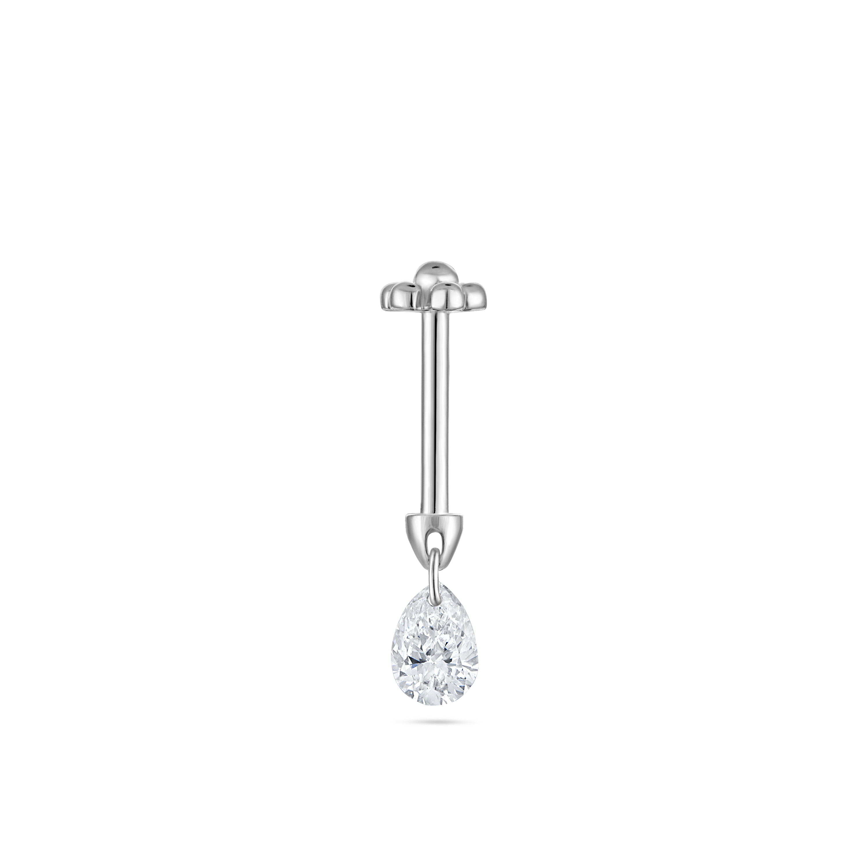 Floating Pear Diamond Charm Threaded Stud Earring (4mm)