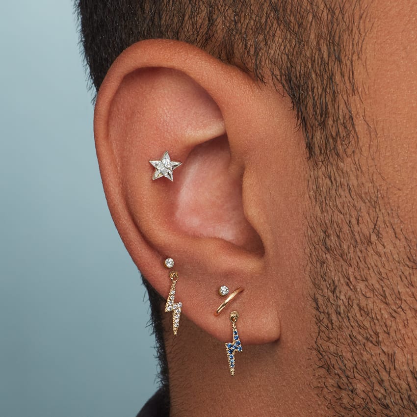 Invisible Set Diamond Star Threaded Stud Earring (7mm)