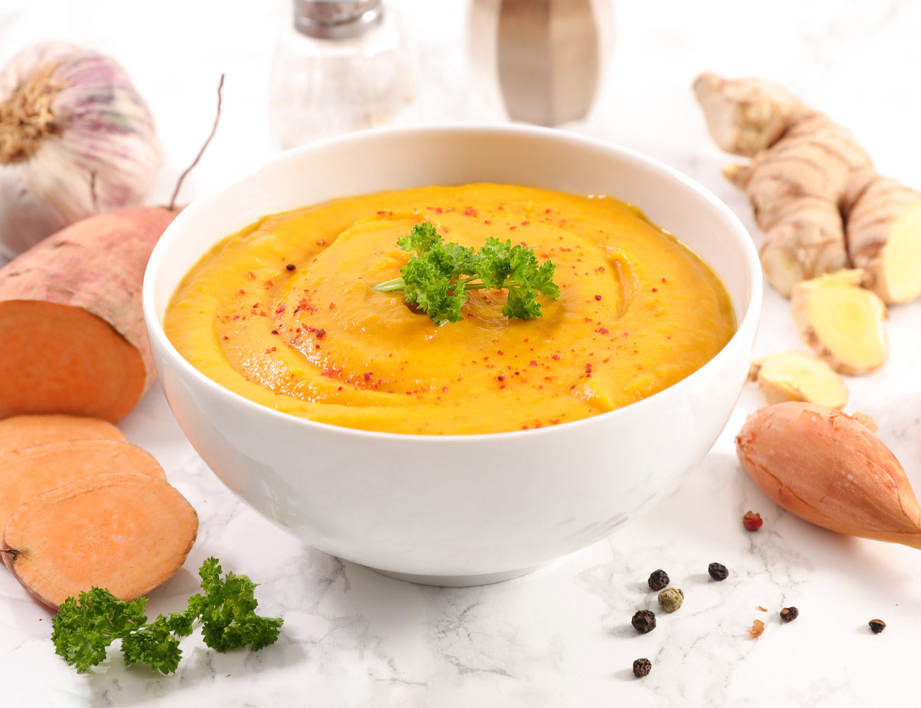 Carrot and Sweet Potato Soup with Ginger and Turmeric Carrot and Sweet Potato Soup with Ginger and Turmeric