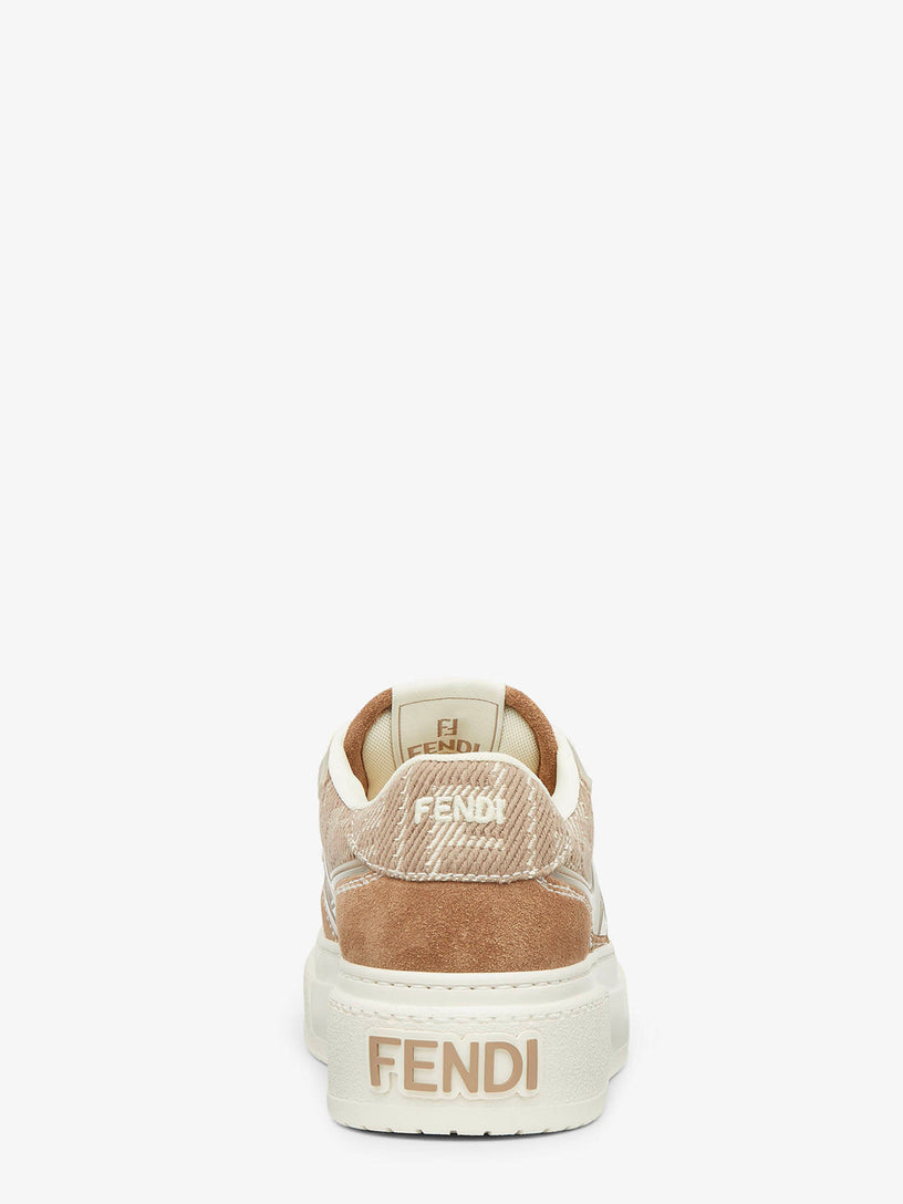 Fendi Match Canvas And Suede Low-top Sneakers In Cream