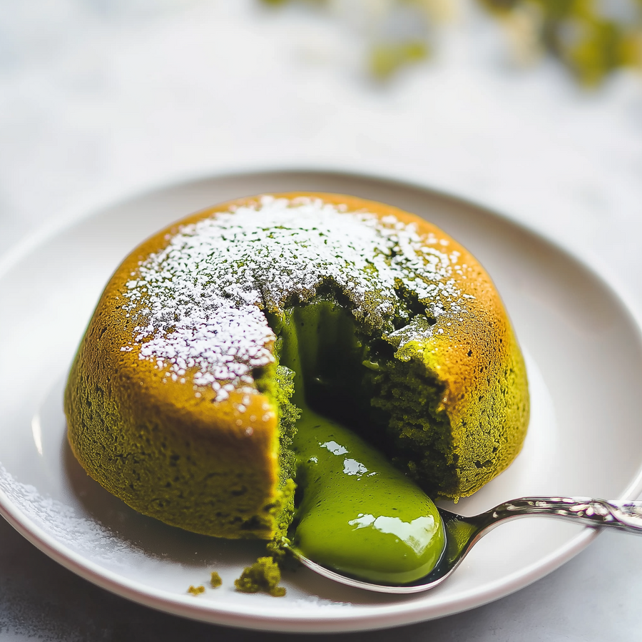 Receta Tarta de lava de chocolate blanco y matcha