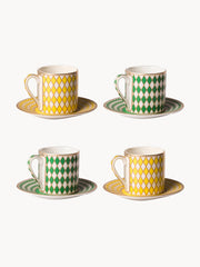 Šalice za espresso s tanjurićima Chess, set od 4 komada, Žuta,Zelena,Šareno