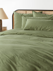Housse de couette en percale de coton Debbie, Vert, 137 x 200 cm