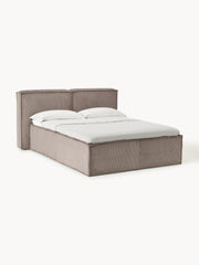 Corduroy boxspring bed Lennon, Bruin, 135 x 200 cm