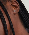 Person wearing Lab Grown Diamond Round Studs 0.5 TCW in 14k solid gold, showcasing a close-up of the sparkling diamond earring.