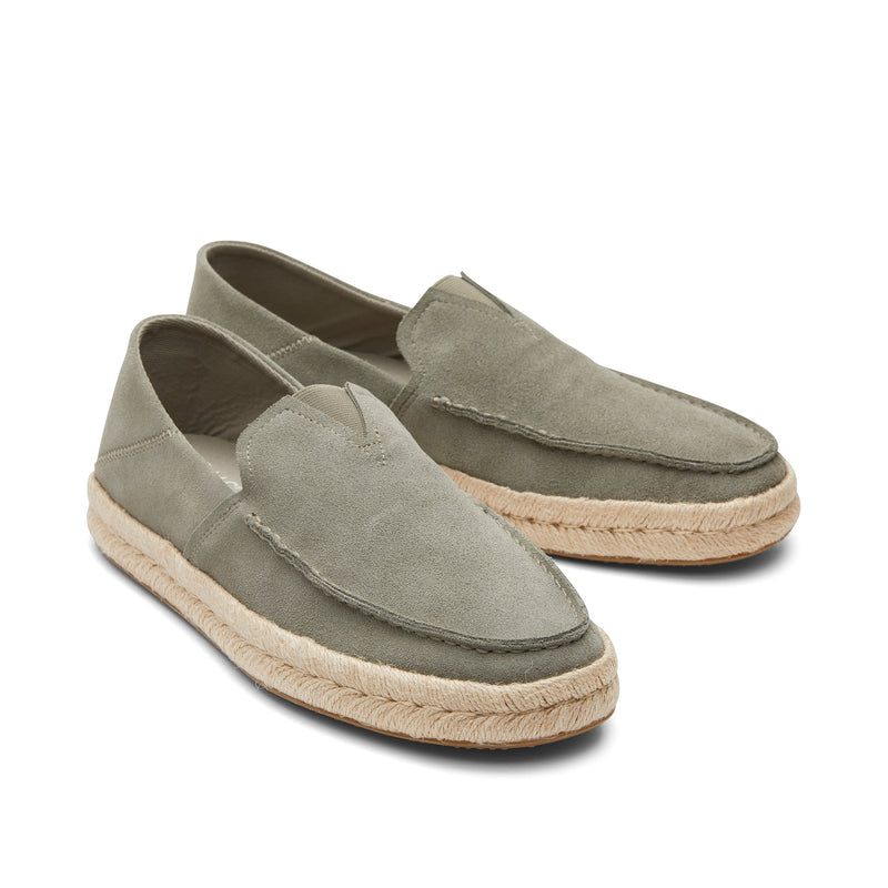 Alonso Suede Green Rope Sole Loafer Front View Alonso Suede Green Rope Sole Loafer Front View