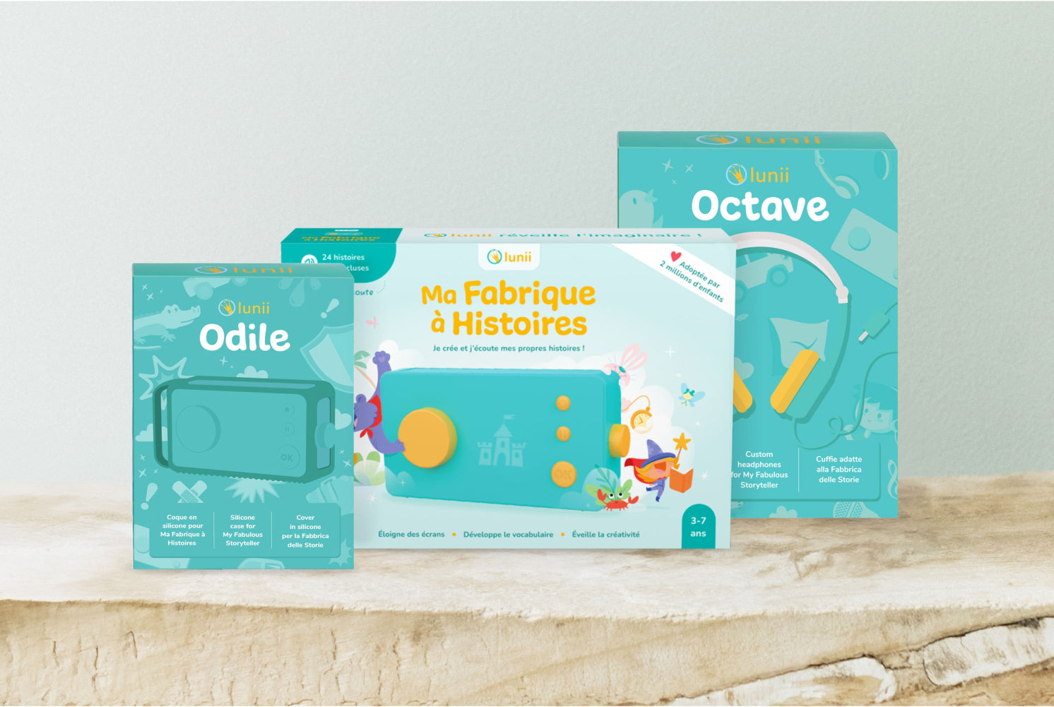 Pack - Ma Fabrique à Histoires verte, sa coque de protection verte et son casque audio