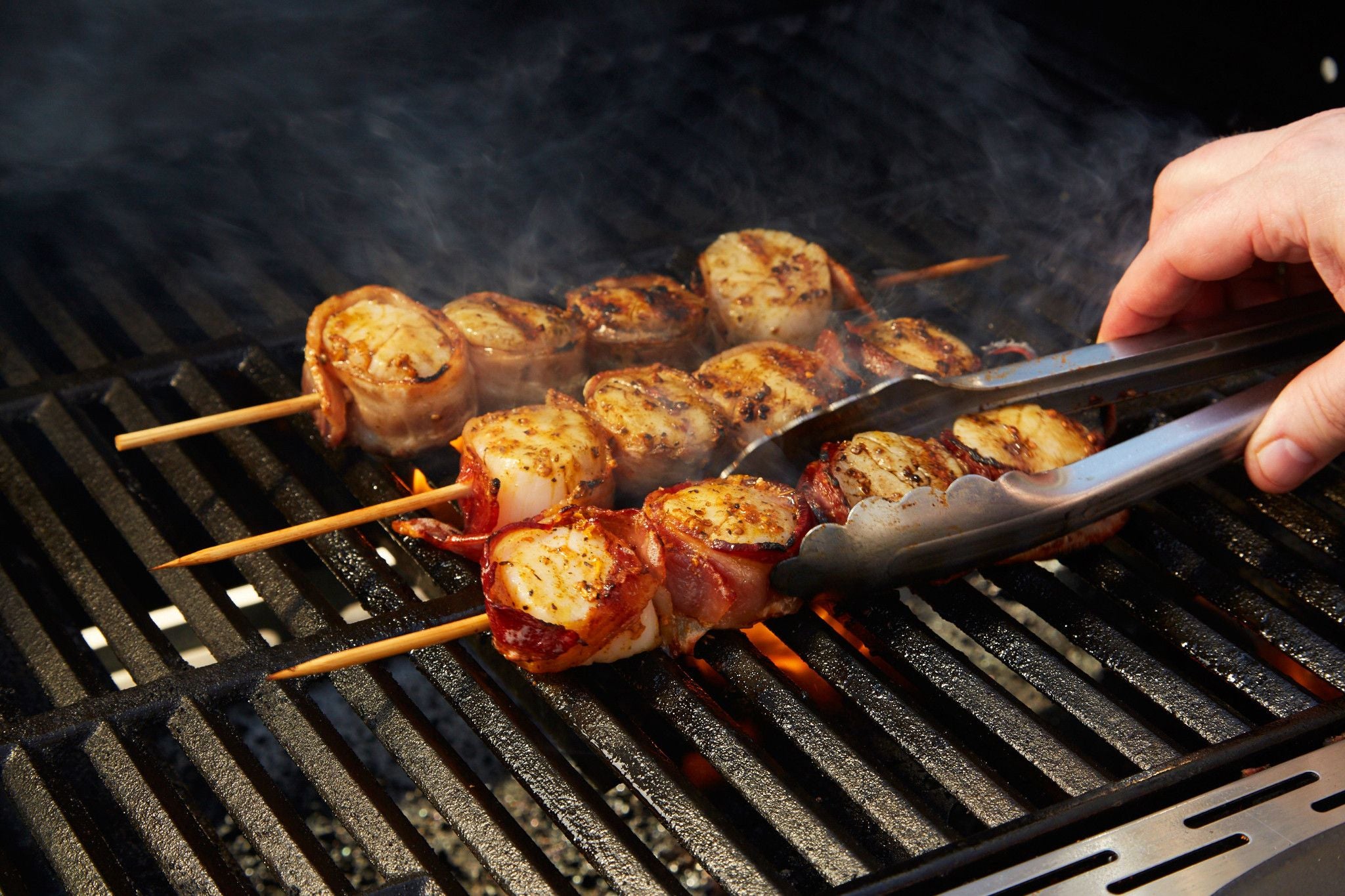 Bacon wrapped scallops on the grill