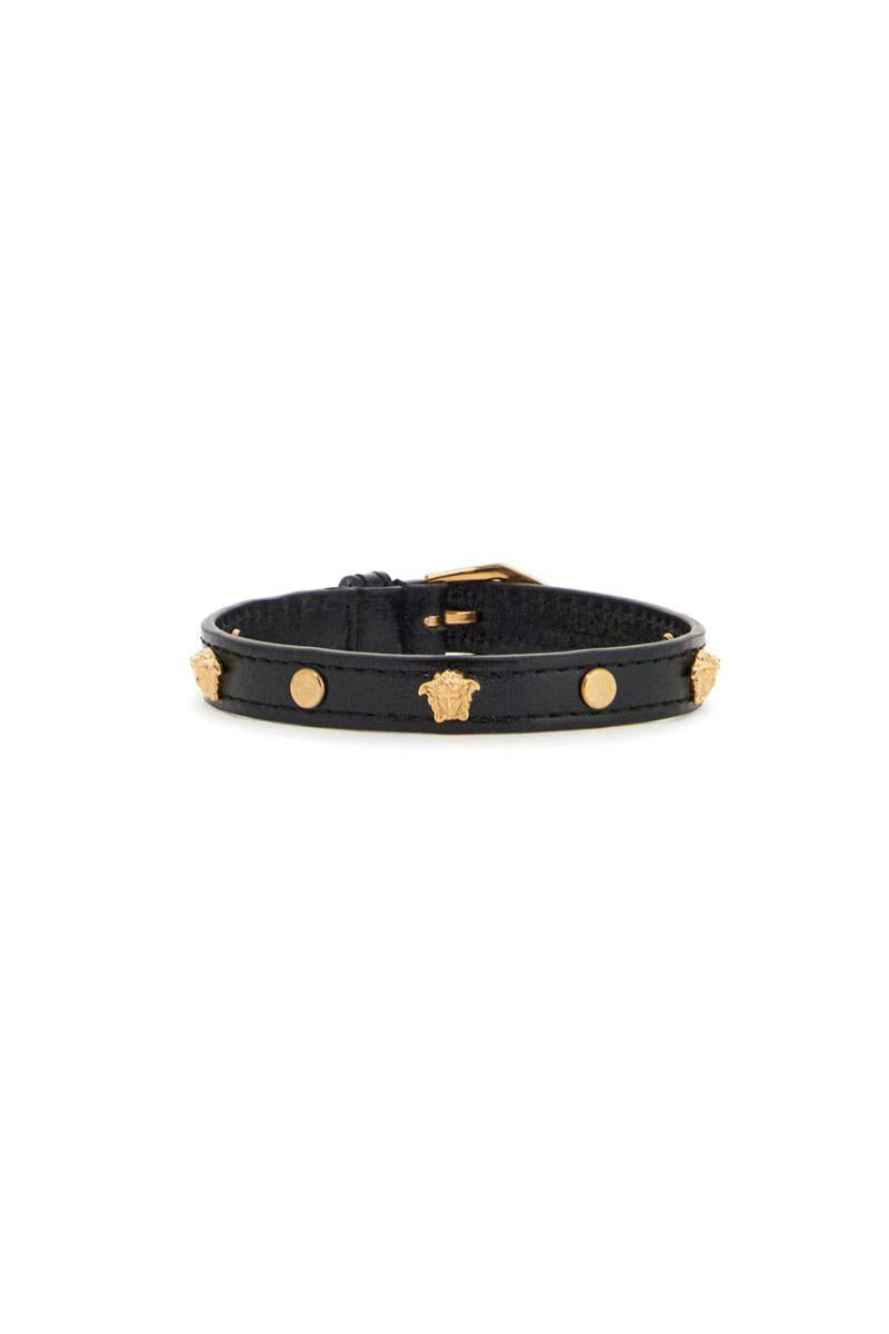 Shop Versace Medusa Leather Bracelet In Black