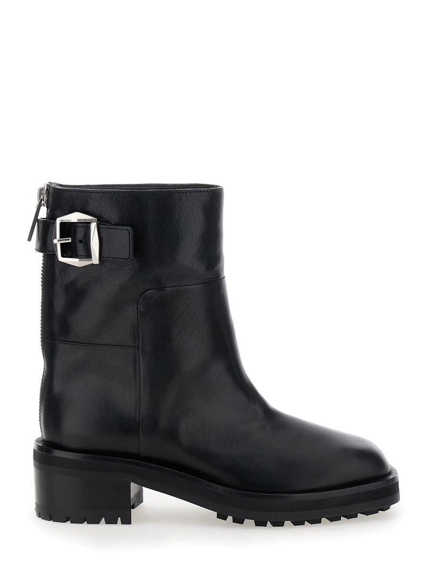 Jimmy Choo Women Brooklyn Ab 50 Leather Boots With Adjustable Strap In Black