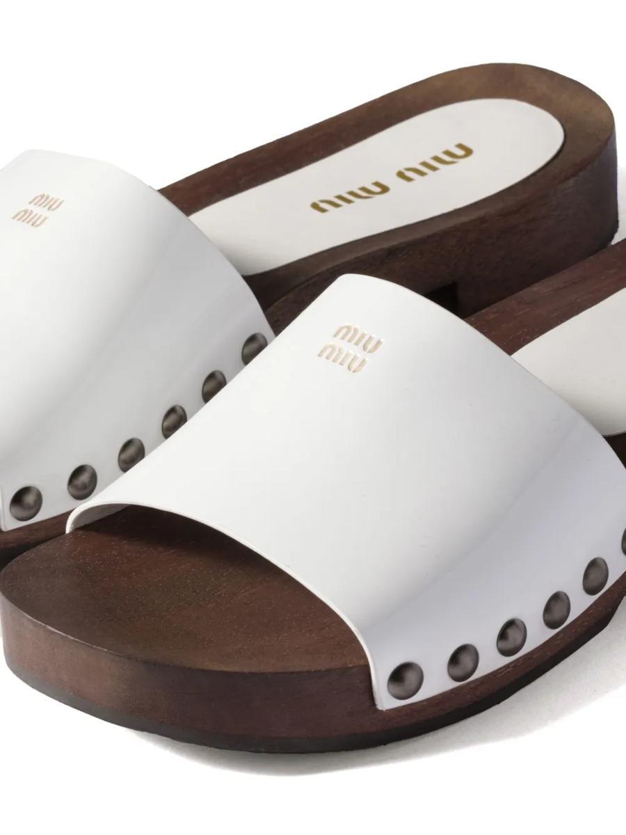 Shop Miu Miu Patent Leather Clogs In White
