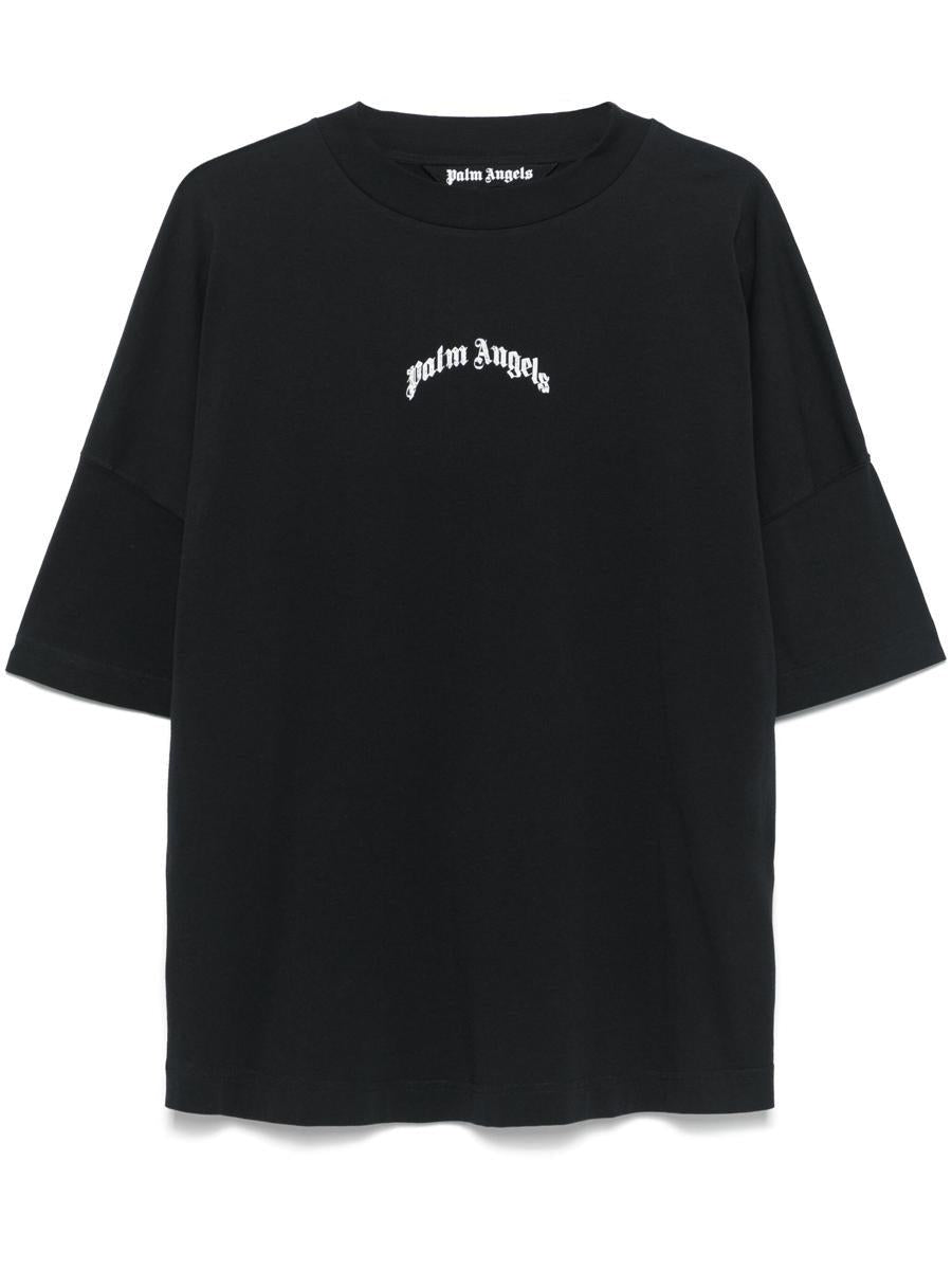 Shop Palm Angels Curved-logo T-shirt In Black - Off White