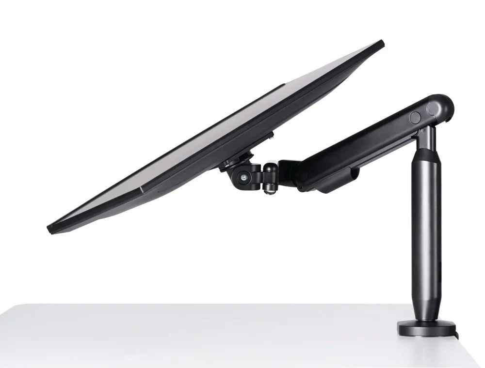 Hexcal Single monitor arm for adjustable height and angle, providing ergonomic support and a clutter-free workspace