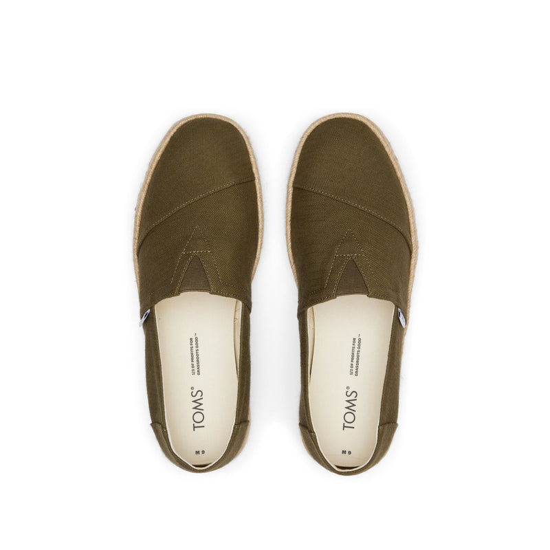Alpargata Rope 2.0 Espadrille - Olive Recycled Cotton Slubby Woven Top View Alpargata Rope 2.0 Espadrille - Olive Recycled Cotton Slubby Woven Top View