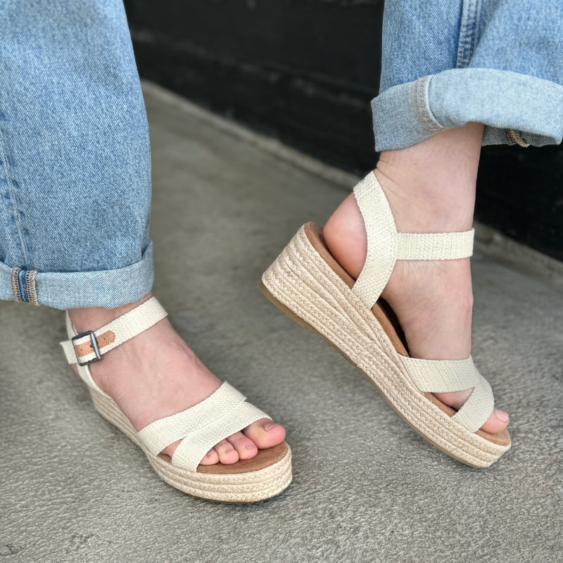 TOMS audrey natural metallic stripe linen on model up close detail shot TOMS audrey natural metallic stripe linen on model up close detail shot