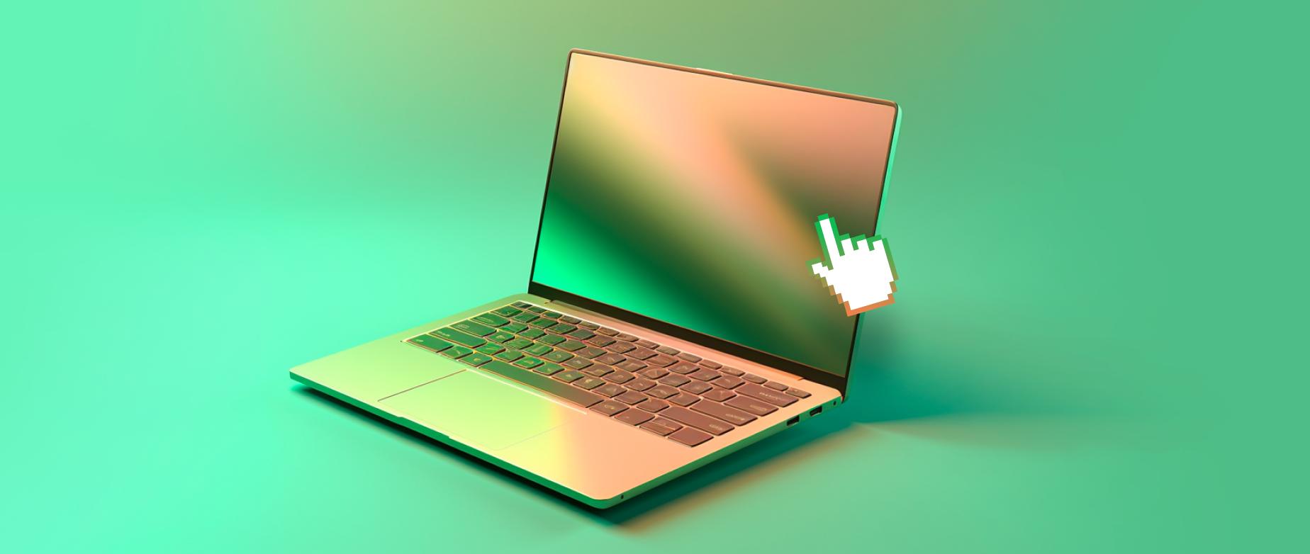 um notebook aberto com um cursor clicando na tela, representando como ganhar dinheiro com pagamento por clique.