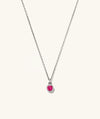 Sia Birthstone Pendant Necklace featuring a sparkling pink gemstone on a silver chain, perfect for personalizing your style or gifting a zodiac enthusiast.