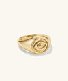 Courage Signet Ring featuring a gold band with an eye design, symbolizing protection against envy and evil influences.