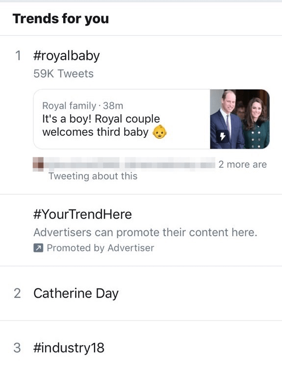 Screenshot of Twitter promoted trend