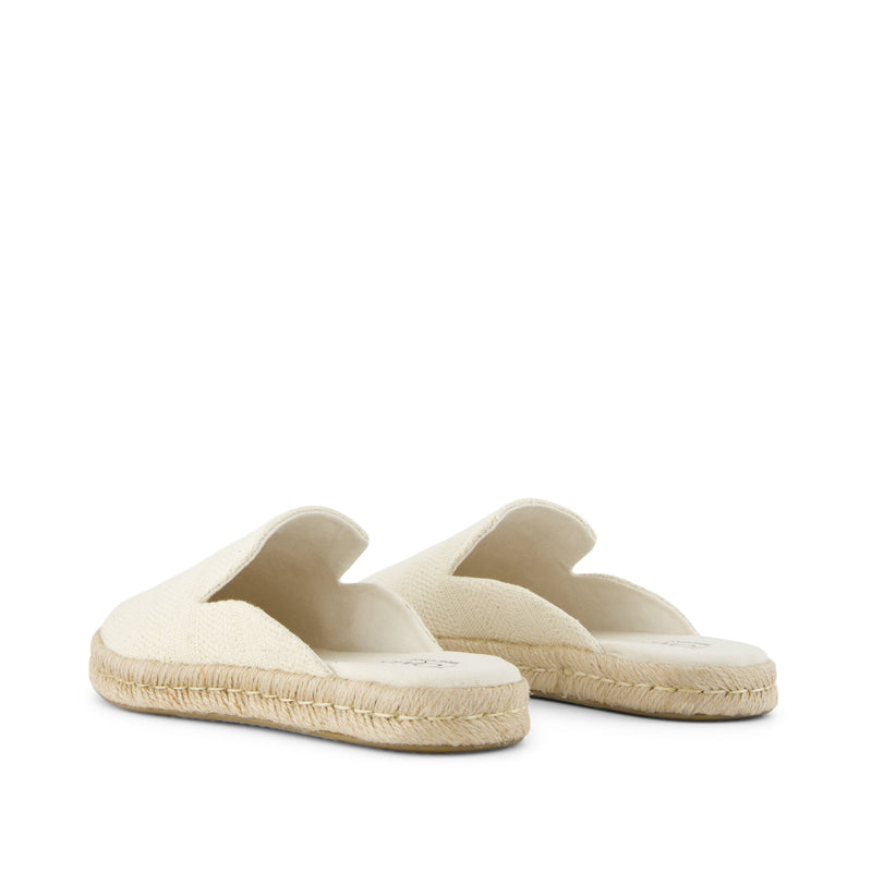 Santiago Mule Espadrille - Natural Undyed Metallic Linen Stripe Back View Santiago Mule Espadrille - Natural Undyed Metallic Linen Stripe Back View