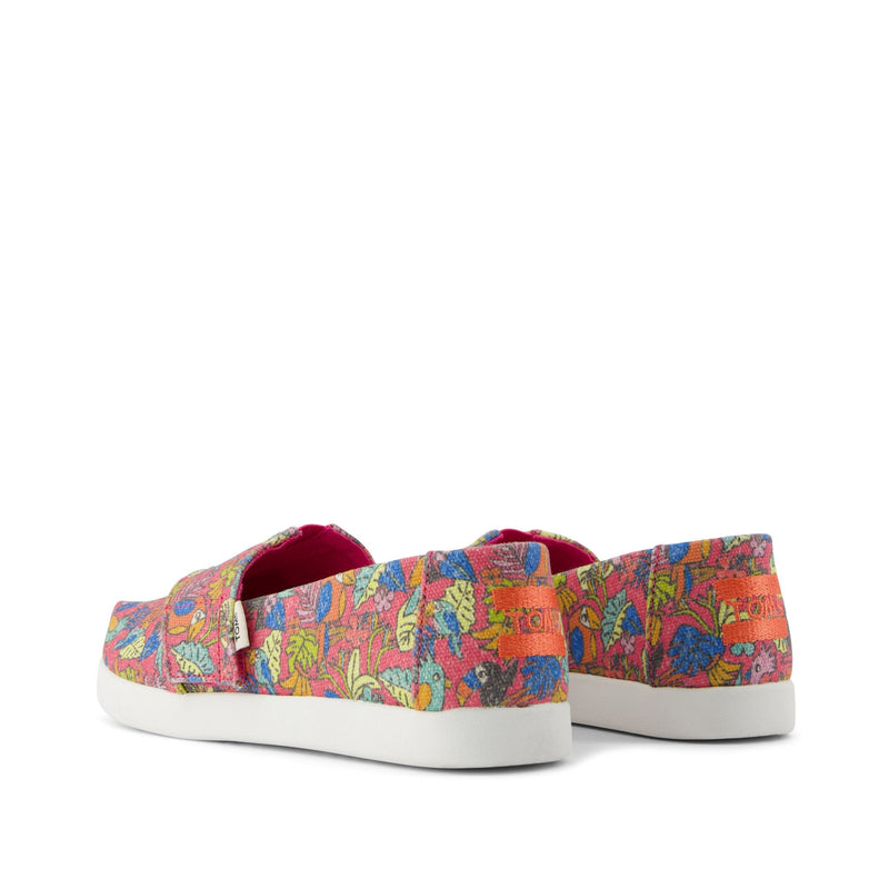 Alpargata Classic Kids Shoe - Fuchsia Birds of Paradise Print Back View Alpargata Classic Kids Shoe - Fuchsia Birds of Paradise Print Back View