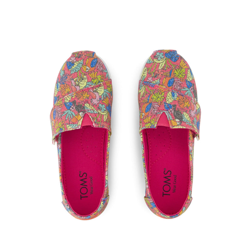 Alpargata Classic Kids Shoe - Fuchsia Birds of Paradise Print Top View Alpargata Classic Kids Shoe - Fuchsia Birds of Paradise Print Top View