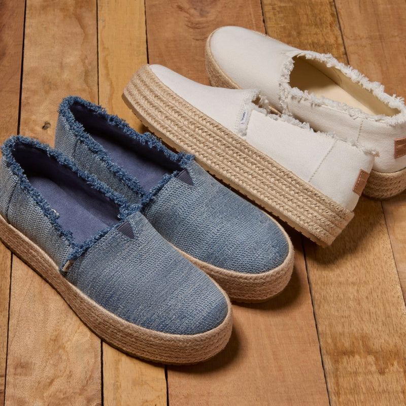 Laydown image of the dark sky textured denim Valencia Espadrille Laydown image of the dark sky textured denim Valencia Espadrille