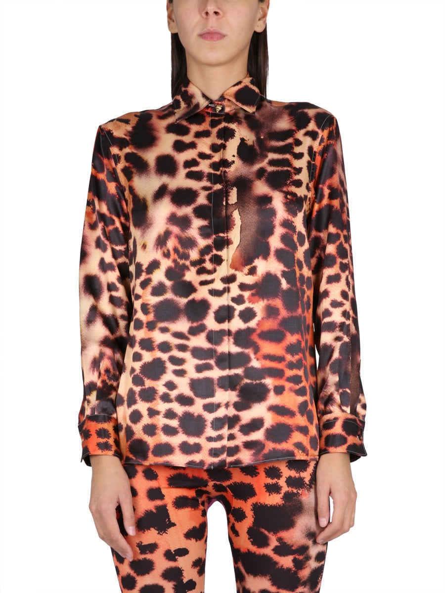 Shop Roberto Cavalli Animal Print Shirt With Classic Collar In Pink