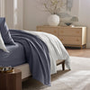 Lifestyle image of bed made with Linen Sheet in Mineral
