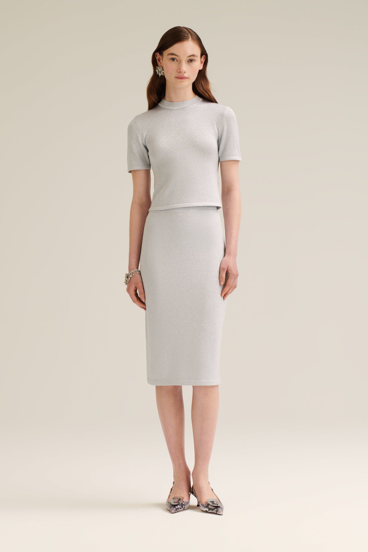 SPARKLE LONG PENCIL SKIRT - SILVER